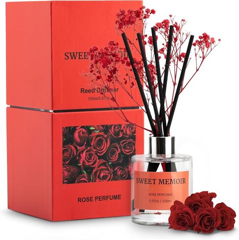 Essential Oil Reed Diffuser Set, Moroccan Amber Fragrance Diffusing Sticks with 150 mL Decorative Bottle and Preserved Flowers, Soft Aromatherapy Gift, Home or Office Décor with Gift Box in Saudi Arabia