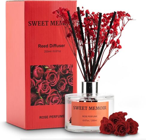 Essential Oil Reed Diffuser Set, Moroccan Amber Fragrance Diffusing Sticks with 150 mL Decorative Bottle and Preserved Flowers, Soft Aromatherapy Gift, Home or Office Décor with Gift Box in Saudi Arabia