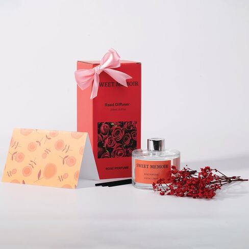 Essential Oil Reed Diffuser Set, Moroccan Amber Fragrance Diffusing Sticks with 150 mL Decorative Bottle and Preserved Flowers, Soft Aromatherapy Gift, Home or Office Décor with Gift Box in Saudi Arabia