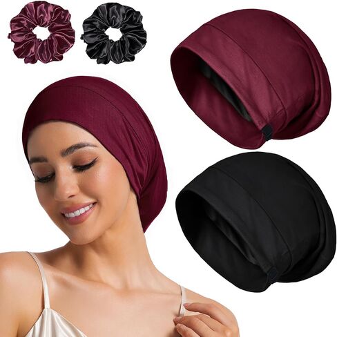 Sleep Bonnet for Women, Hair Bonnets for Sleeping, Adjustable Cooling Ice Silk Lined Sleep Cap for Curly Braids Hair Beanie in Saudi Arabia