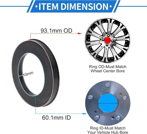93.1mm to 66.1mm Car Wheel Hub Centric Rings Black Polycarbonate Wheels Center Shaft Shock Absorbing Hubrings 4 Pcs in Saudi Arabia