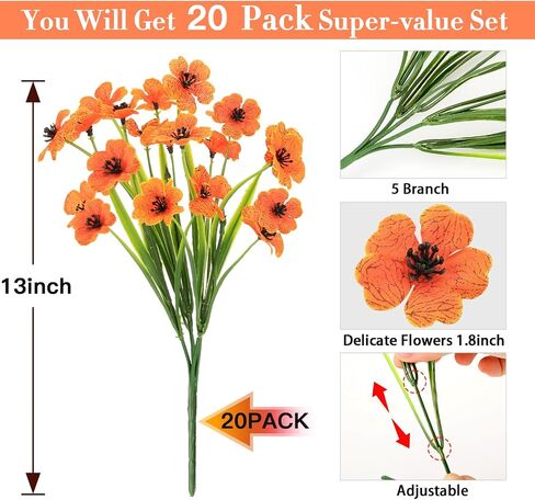 20 Bundles Artificial Flowers for Outdoors Decorations, Fake Flowers Faux Plants Silk Colorful Daisy Eucalyptus Flowers Realistic UV Resistant for Garden Patio Porch Box Home Decor, White in Saudi Arabia