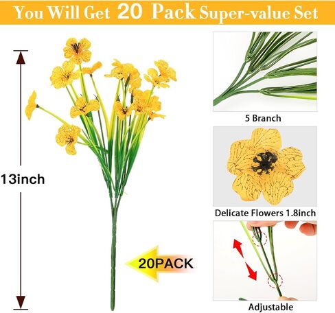 20 Bundles Artificial Flowers for Outdoors Decorations, Fake Flowers Faux Plants Silk Colorful Daisy Eucalyptus Flowers Realistic UV Resistant for Garden Patio Porch Box Home Decor, White in Saudi Arabia