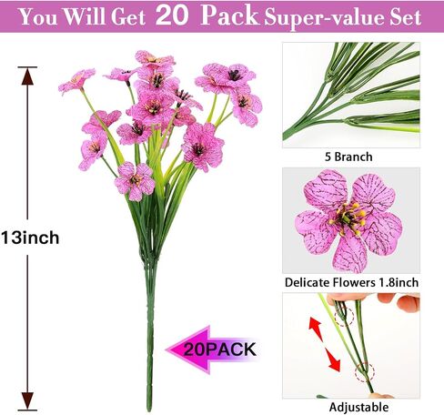 20 Bundles Artificial Flowers for Outdoors Decorations, Fake Flowers Faux Plants Silk Colorful Daisy Eucalyptus Flowers Realistic UV Resistant for Garden Patio Porch Box Home Decor, White in Saudi Arabia