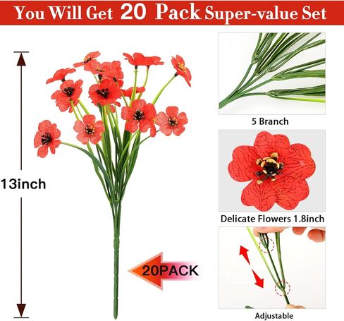 20 Bundles Artificial Flowers for Outdoors Decorations, Fake Flowers Faux Plants Silk Colorful Daisy Eucalyptus Flowers Realistic UV Resistant for Garden Patio Porch Box Home Decor, White in Saudi Arabia