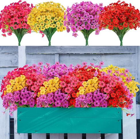 20 Bundles Artificial Flowers for Outdoors Decorations, Fake Flowers Faux Plants Silk Colorful Daisy Eucalyptus Flowers Realistic UV Resistant for Garden Patio Porch Box Home Decor, White in Saudi Arabia