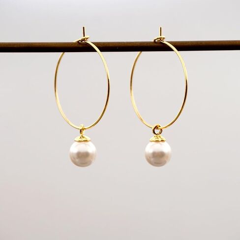 Pearl Hoop Earrings 14K Gold Plated Drop Dangle Earrings For Women Trendy Round Simulated Shell Pearl Earrings in Saudi Arabia