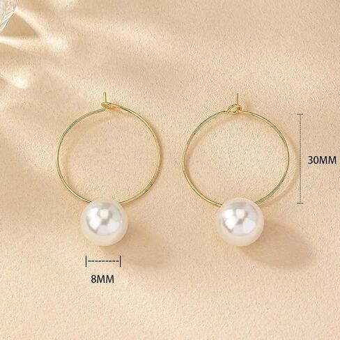 Pearl Hoop Earrings 14K Gold Plated Drop Dangle Earrings For Women Trendy Round Simulated Shell Pearl Earrings in Saudi Arabia