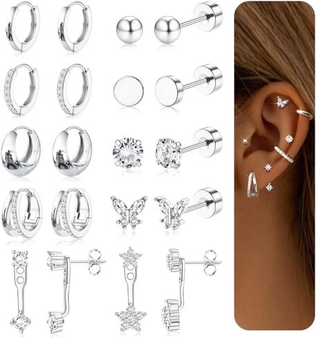 Hypoallergenic Flat Back Earrings For Women - Gold Stud Hoop Earrings Surgical Steel Stud Earring Small 14K Gold Huggie Hoops Cartilage Earring Set For Multiple Piercing in Kuwait
