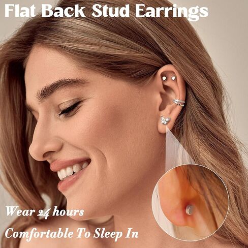 Hypoallergenic Flat Back Earrings For Women - Gold Stud Hoop Earrings Surgical Steel Stud Earring Small 14K Gold Huggie Hoops Cartilage Earring Set For Multiple Piercing in Kuwait