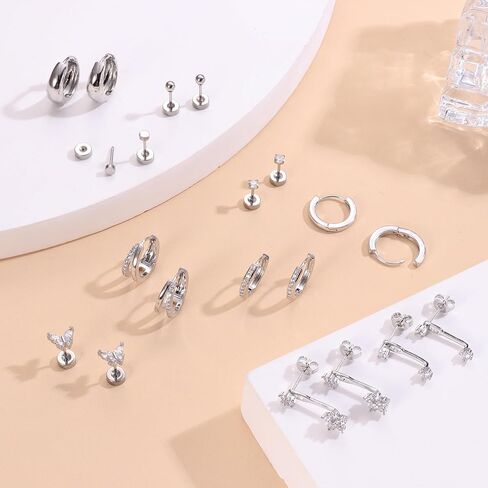 Hypoallergenic Flat Back Earrings For Women - Gold Stud Hoop Earrings Surgical Steel Stud Earring Small 14K Gold Huggie Hoops Cartilage Earring Set For Multiple Piercing in Kuwait