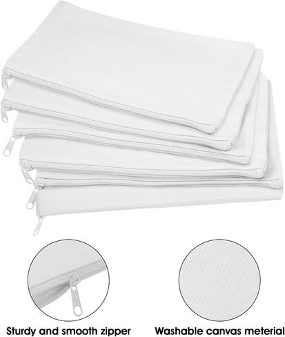 40 Pieces Canvas Pencil Pouch Zipper Makeup Cosmetic Bags Case Blank Craft DIY Bags Multipurpose Toiletry Stationary Storage Bag for Women Students Travel School (White) in Saudi Arabia