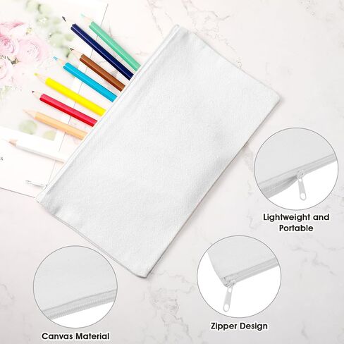 40 Pieces Canvas Pencil Pouch Zipper Makeup Cosmetic Bags Case Blank Craft DIY Bags Multipurpose Toiletry Stationary Storage Bag for Women Students Travel School (White) in Saudi Arabia