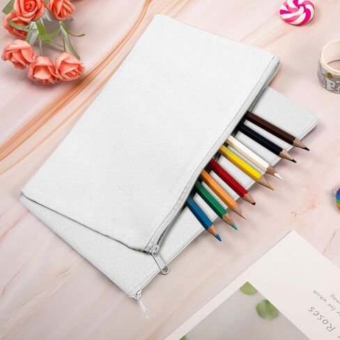 40 Pieces Canvas Pencil Pouch Zipper Makeup Cosmetic Bags Case Blank Craft DIY Bags Multipurpose Toiletry Stationary Storage Bag for Women Students Travel School (White) in Saudi Arabia