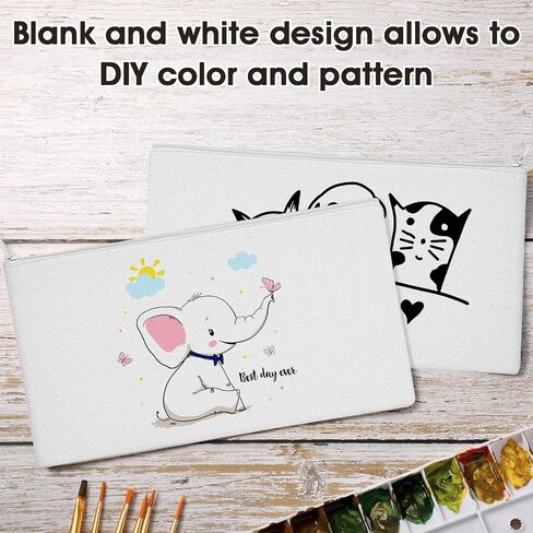40 Pieces Canvas Pencil Pouch Zipper Makeup Cosmetic Bags Case Blank Craft DIY Bags Multipurpose Toiletry Stationary Storage Bag for Women Students Travel School (White) in Saudi Arabia