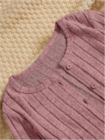 MakeMeChic Girl's 3 Piece Outfits Ribbed Knit Button Down Long Sleeve Cardigan and Flared Pants with Cami Crop Tops in Saudi Arabia