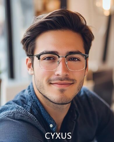 Cyxus Men Blue Light Blocking Glasses Half Rimless Computer Gaming Glasses Square Fashion Glasses for Men 8133 in Saudi Arabia