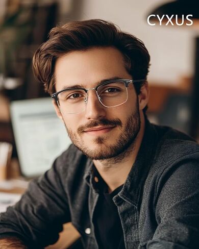 Cyxus Men Blue Light Blocking Glasses Half Rimless Computer Gaming Glasses Square Fashion Glasses for Men 8133 in Saudi Arabia