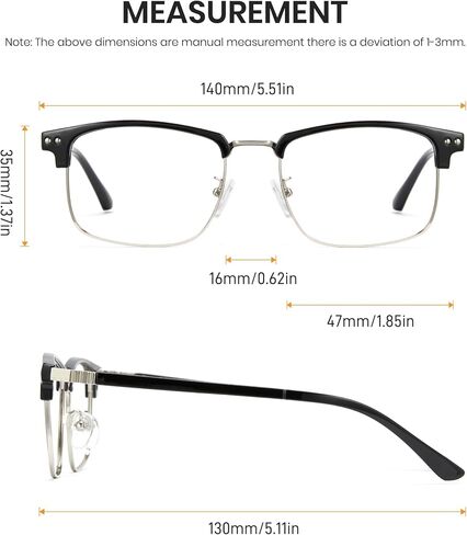 Cyxus Men Blue Light Blocking Glasses Half Rimless Computer Gaming Glasses Square Fashion Glasses for Men 8133 in Saudi Arabia