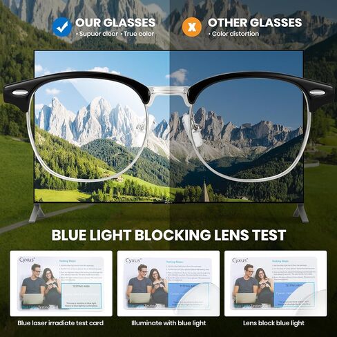 Cyxus Blue Light Glasses Men Retro Semi Rimless Clear Blue Light Glasses for Computer Eye Strain Gaming Glasses Anti Harmful Blue Light for Men Women in Kuwait