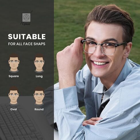 Cyxus Blue Light Glasses Men Retro Semi Rimless Clear Blue Light Glasses for Computer Eye Strain Gaming Glasses Anti Harmful Blue Light for Men Women in Kuwait