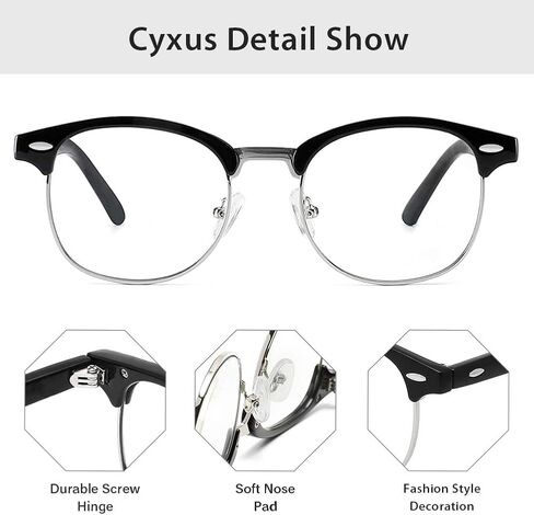 Cyxus Blue Light Glasses Men Retro Semi Rimless Clear Blue Light Glasses for Computer Eye Strain Gaming Glasses Anti Harmful Blue Light for Men Women in Kuwait