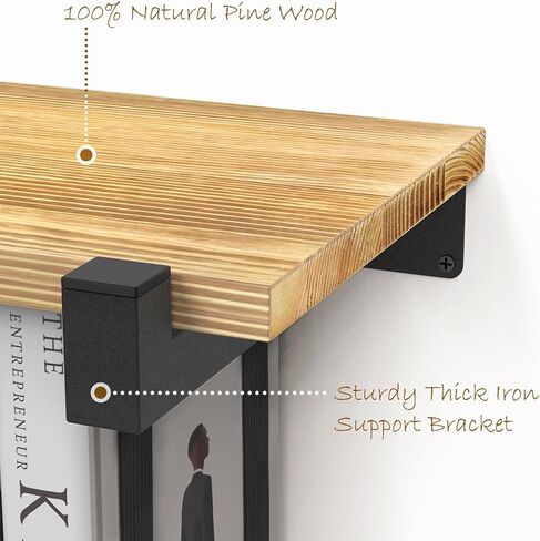 2 مجموعة من رف الكتب العائمة ، خشب الصنوبر غير المرئي ، أرفف الكتب المعلقة للجدار ، خزانة فريدة من نوعها لتوفير المساحة (16.5L × 8.7W × 1.5H) in Kuwait