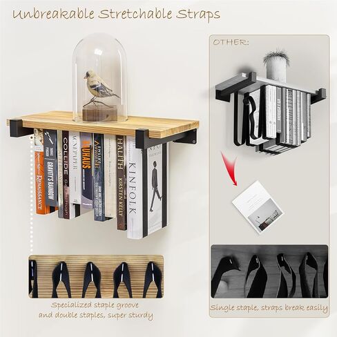 2 مجموعة من رف الكتب العائمة ، خشب الصنوبر غير المرئي ، أرفف الكتب المعلقة للجدار ، خزانة فريدة من نوعها لتوفير المساحة (16.5L × 8.7W × 1.5H) in Kuwait