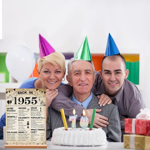 Darunaxy 70th عيد ميلاد ديكورات حفلة ، عودة عودة في عام 1955 ملصق علامة أكريليك مع موقف الحفلات البالغة من العمر 70 عامًا للرجال والنساء خمر 1955 ديكور الجدول 70 الذكرى السنوية. in Kuwait