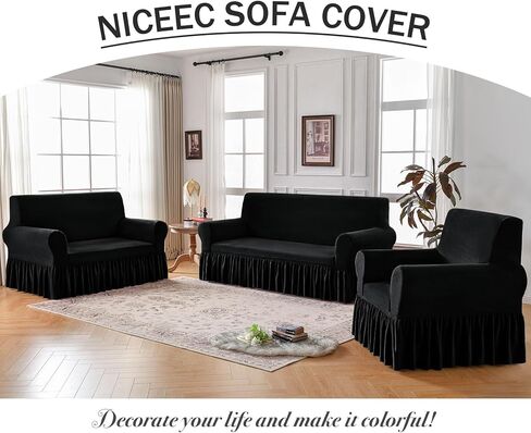 NICEEC Armchair Cover Thick Plush 1-Piece Warm White Armchair Slipcover Stretch Fluffy Couch Covers for Living Room Easy Fit Washable Soft Furniture Sofa Protector with Skirt in Kuwait