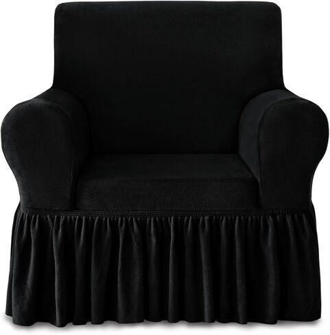 NICEEC Armchair Cover Thick Plush 1-Piece Warm White Armchair Slipcover Stretch Fluffy Couch Covers for Living Room Easy Fit Washable Soft Furniture Sofa Protector with Skirt in Kuwait