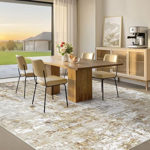 5x7 Rug for Living Room : Soft Abstract Washable Non-Slip Durable Rugs, Neutral Modern Indoor Carpet for Bedroom Dining Room Home Office - Yellow Brown in Saudi Arabia