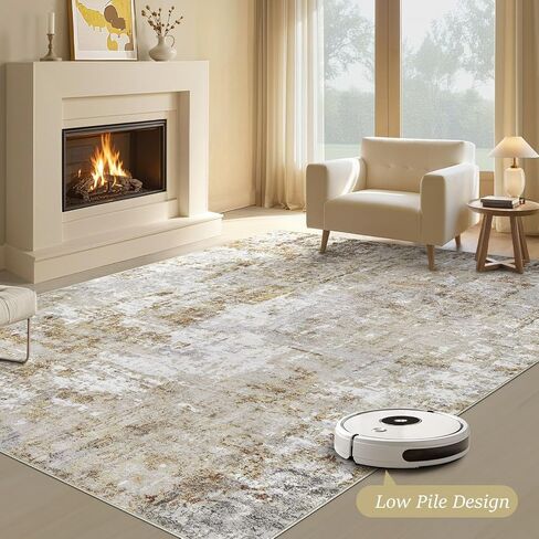 5x7 Rug for Living Room : Soft Abstract Washable Non-Slip Durable Rugs, Neutral Modern Indoor Carpet for Bedroom Dining Room Home Office - Yellow Brown in Saudi Arabia