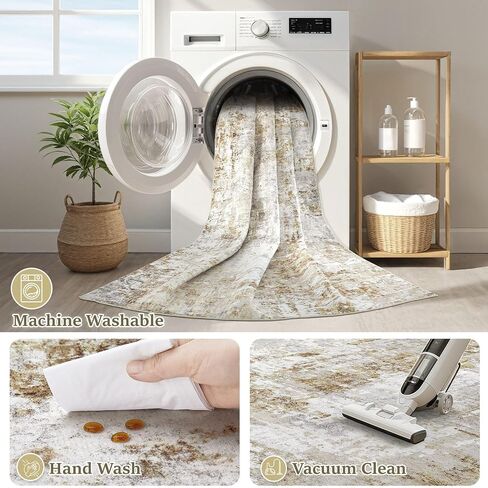 5x7 Rug for Living Room : Soft Abstract Washable Non-Slip Durable Rugs, Neutral Modern Indoor Carpet for Bedroom Dining Room Home Office - Yellow Brown in Saudi Arabia