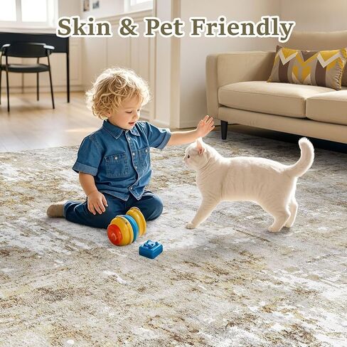 5x7 Rug for Living Room : Soft Abstract Washable Non-Slip Durable Rugs, Neutral Modern Indoor Carpet for Bedroom Dining Room Home Office - Yellow Brown in Saudi Arabia