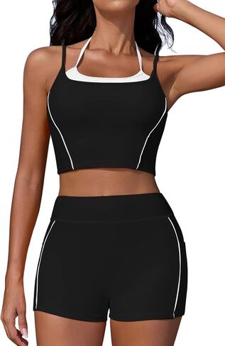Pink Queen High Waisted Bikini Sets for Women Sporty Two Piece Swimsuits Color Block Bathing Suits 2025 with Pockets in Saudi Arabia