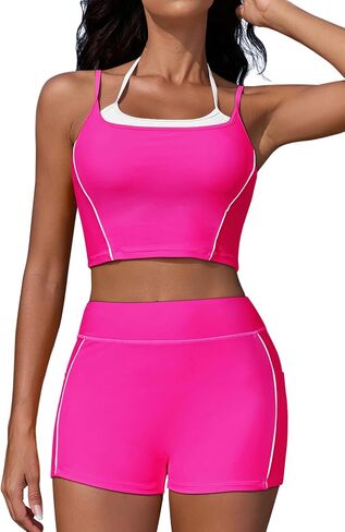Pink Queen High Waisted Bikini Sets for Women Sporty Two Piece Swimsuits Color Block Bathing Suits 2025 with Pockets in Saudi Arabia