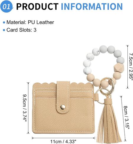 Card Holder Wallet with Silicone Beaded Bracelet, Slim PU Leather Wallet for Women, Compact and Lightweight Design for Daily Use, Red in Saudi Arabia