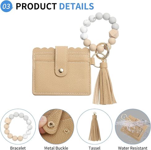Card Holder Wallet with Silicone Beaded Bracelet, Slim PU Leather Wallet for Women, Compact and Lightweight Design for Daily Use, Red in Saudi Arabia