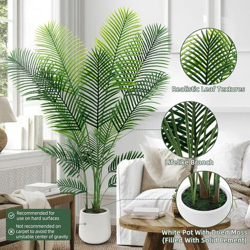 شجرة نخيل الاصطناعية 6 قدم مع مصابيح خرافية LED والمزرعة البيضاء - مصنع النخيل الاستوائي النابض بالحياة مع جذع واقعي وفروع قابلة للتعديل للمكتب المنزلي الداخلي غرفة المعيشة الزاوية in Kuwait