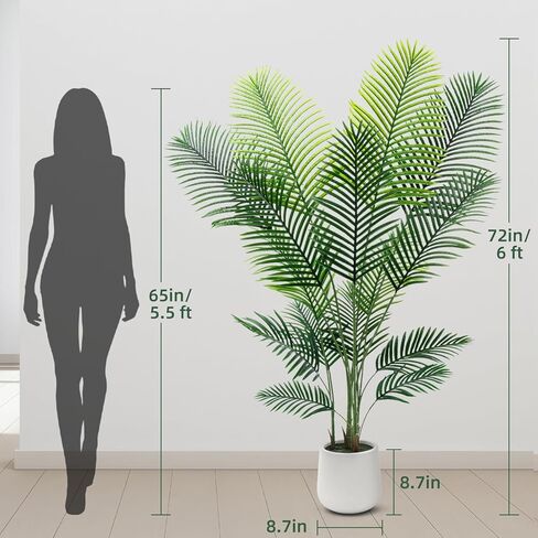 شجرة نخيل الاصطناعية 6 قدم مع مصابيح خرافية LED والمزرعة البيضاء - مصنع النخيل الاستوائي النابض بالحياة مع جذع واقعي وفروع قابلة للتعديل للمكتب المنزلي الداخلي غرفة المعيشة الزاوية in Kuwait
