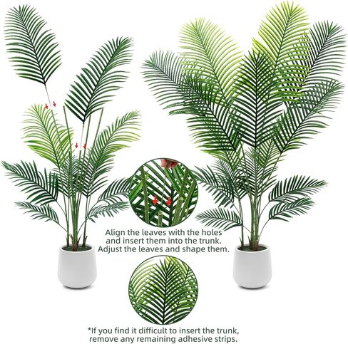 شجرة نخيل الاصطناعية 6 قدم مع مصابيح خرافية LED والمزرعة البيضاء - مصنع النخيل الاستوائي النابض بالحياة مع جذع واقعي وفروع قابلة للتعديل للمكتب المنزلي الداخلي غرفة المعيشة الزاوية in Kuwait