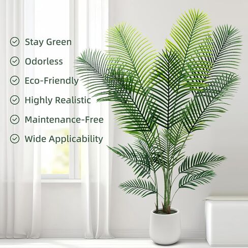 شجرة نخيل الاصطناعية 6 قدم مع مصابيح خرافية LED والمزرعة البيضاء - مصنع النخيل الاستوائي النابض بالحياة مع جذع واقعي وفروع قابلة للتعديل للمكتب المنزلي الداخلي غرفة المعيشة الزاوية in Kuwait