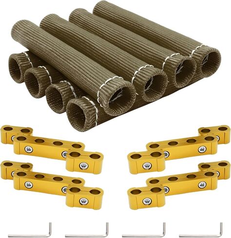 12pcs Spark Plug Wire Separator Divider & 8pcs Spark Plug Wire Boots Protector Heat Shield Sleeve, Aluminium Alloy Engine Spark Plug Wire Divider Separator Kit for 8mm 9mm 10mm Wire in Kuwait