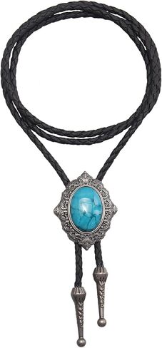 Joxevyia Turquoise Stone Bolo Tie with Leather Rope Western Cowboy Tie Unisex Accessory Groomsmen Gift for Him in Kuwait