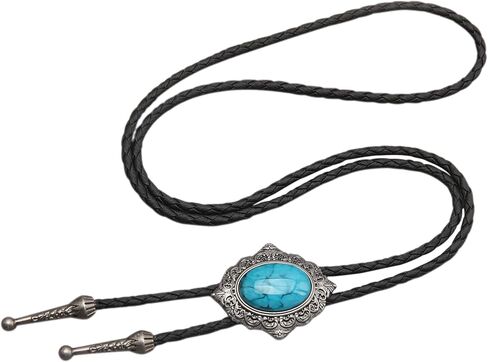 Joxevyia Turquoise Stone Bolo Tie with Leather Rope Western Cowboy Tie Unisex Accessory Groomsmen Gift for Him in Kuwait