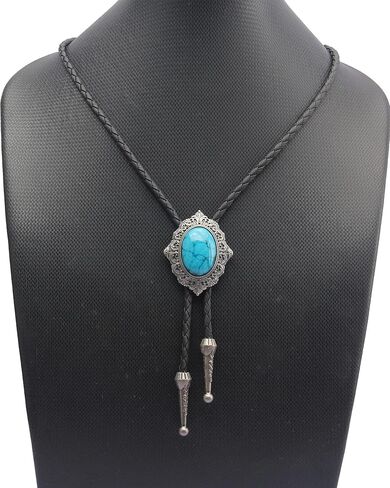 Joxevyia Turquoise Stone Bolo Tie with Leather Rope Western Cowboy Tie Unisex Accessory Groomsmen Gift for Him in Kuwait