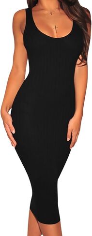 Women's Sexy Bodycon Tank Dresses Sleeveless Ribbed Knit Midi Club Dresses in Kuwait