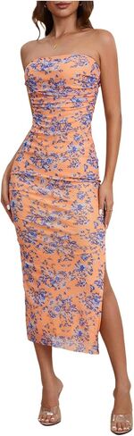Milumia Women's 2026 Summer Floral Bodycon Maxi Dress Strapless Tube Top Long Dresses Wedding Guest Party in Saudi Arabia