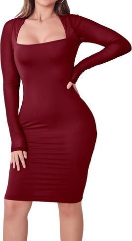 Women's Club Night Going Out Date Bodycon Dress Sexy Slim Square Neck Birthday Party Dress in Saudi Arabia